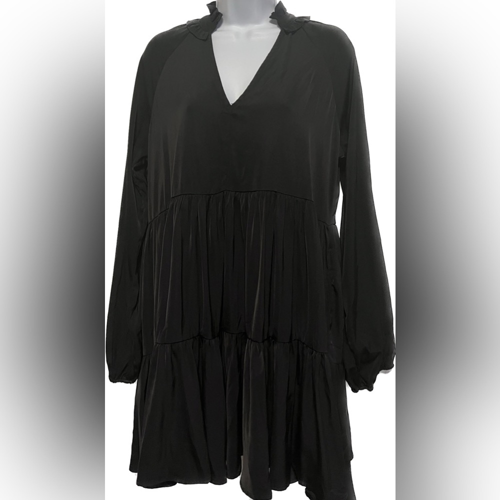 Blue Hippie I Black Baby Doll Dress w/ ruffle detail on neck
